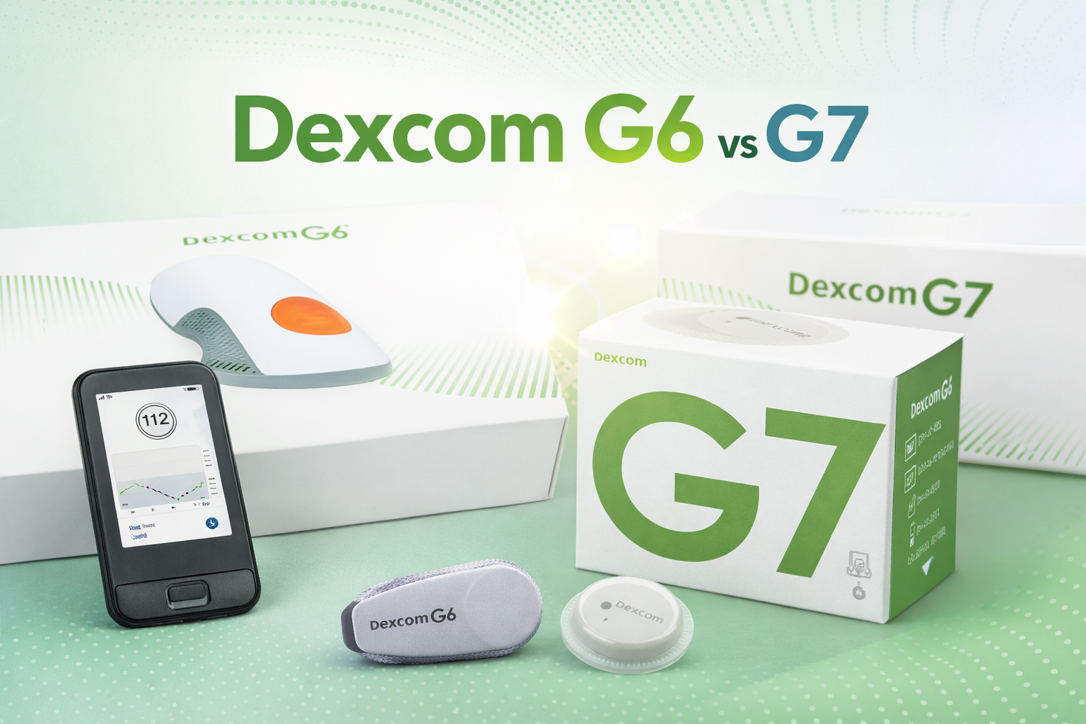 Dexcom G6 and Dexcom G7 CGM sensors compared side by side in 2026