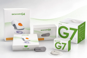Dexcom G6 vs G7 CGM systems showing differences in sensor design, size, and features